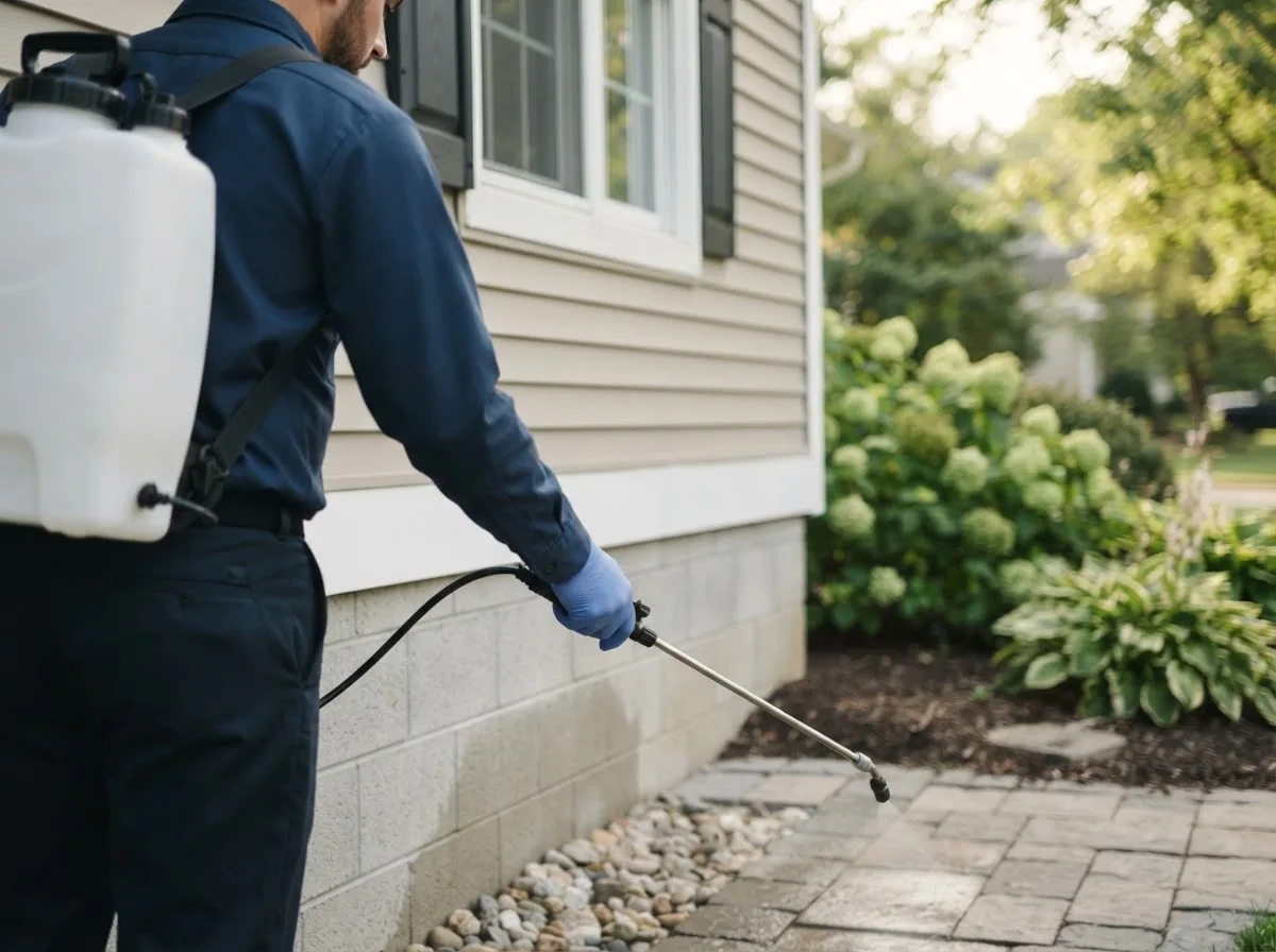 Pest control technician inspecting a home in Rampart, AK